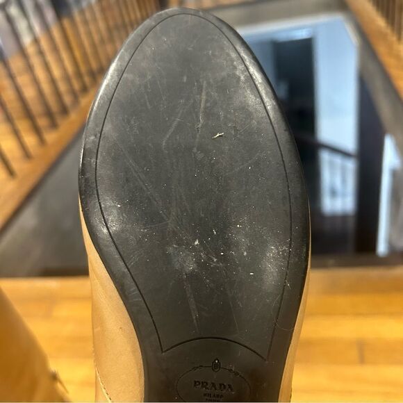 REVOLVE Prada Napa Butter Leather Tan OTK Knee High Boots Size 39.5 - Picture 11 of 12